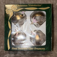 Bradford Hand Decorated Glass Bauble Set Floral Christmas Ornaments Gold white 4