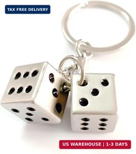 Lucky Silver Metal Dice Keychain with Black Dots - Stylish and Fortunate Charm f