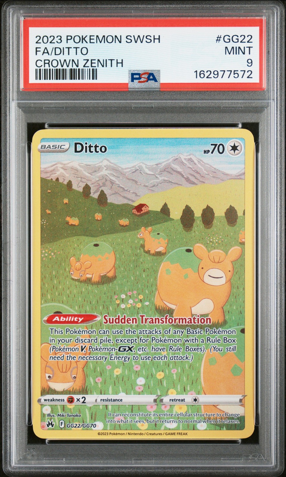 2023 POKEMON SWORD & SHIELD CROWN ZENITH #GG22 FULL ART/DITTO PSA 9