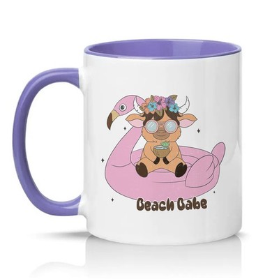 Beach Babe Damen 11 Unzen Keramiktasse Highland Kuh Flamingo Sommergeschenk