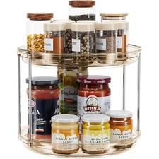 2 Tier Lazy Susan Spice Rack Organizer Rotating Storage Kitchen Cabinet New