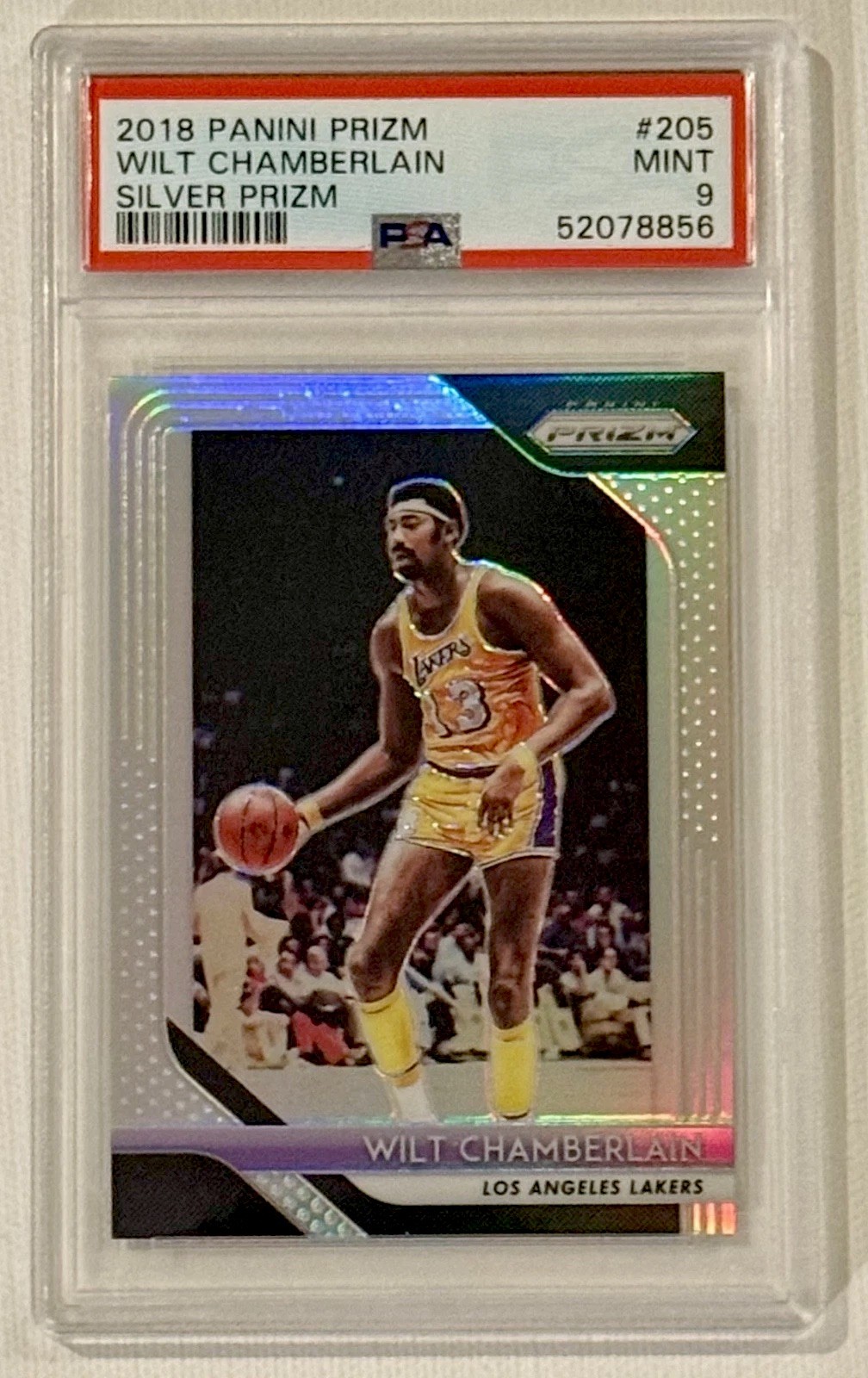 2018 Panini Prizm SILVER Wilt Chamberlain #205 HOF SP PSA 9 Parallel ‘18 Graded view 1