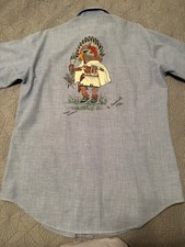 1980 s Hand-painted Vintage Western Chambray- Native Chief Kachina Shirt Signed