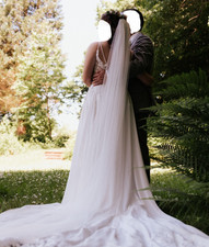 Brautschleier Hochzeit mit Glasperlenrand | Farbe ivory | lang ca. 230/240cm