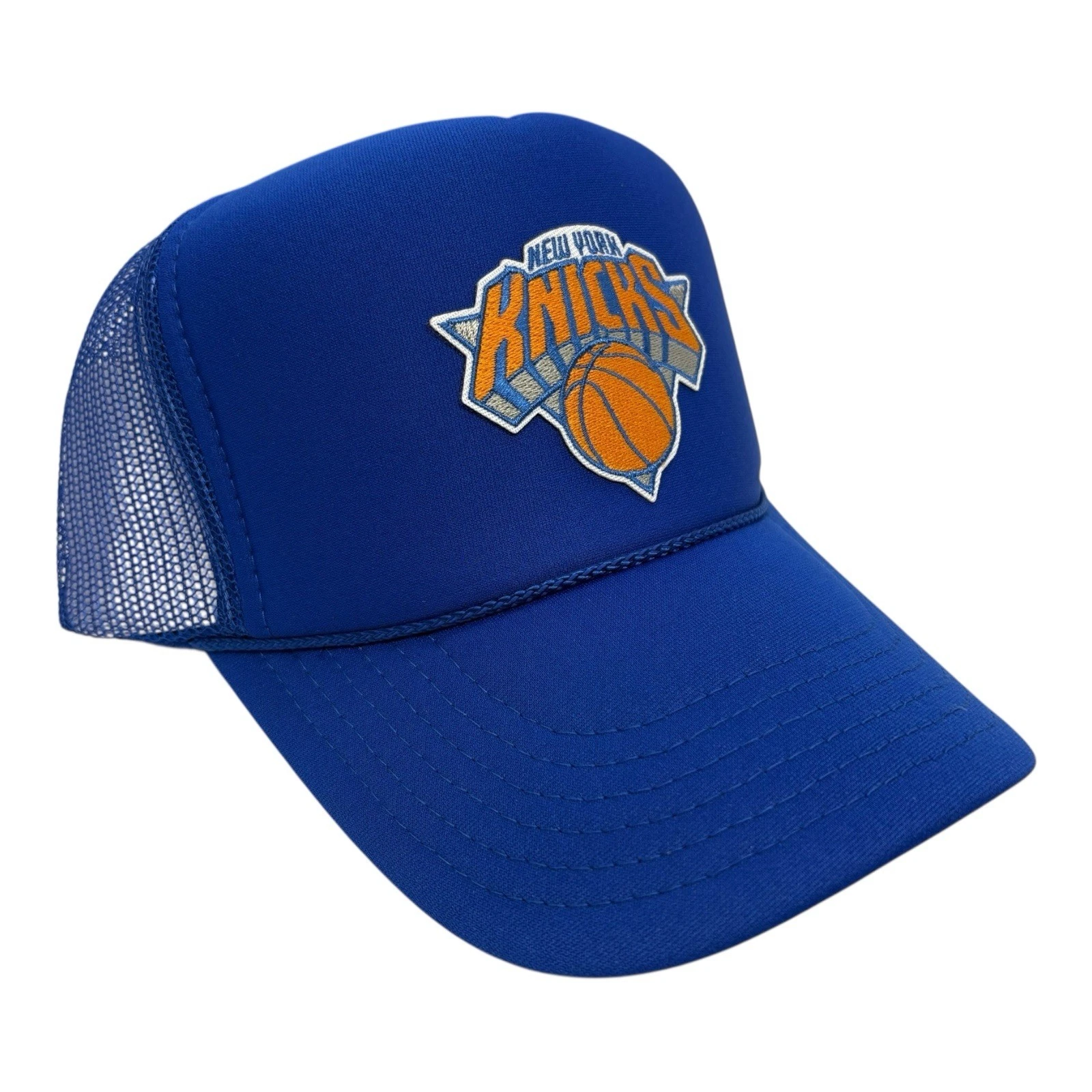 NEW YORK KNICKS BLUE HAT 5 PANEL HIGH CROWN TRUCKER SNAPBACK NY TRENDY RETRO