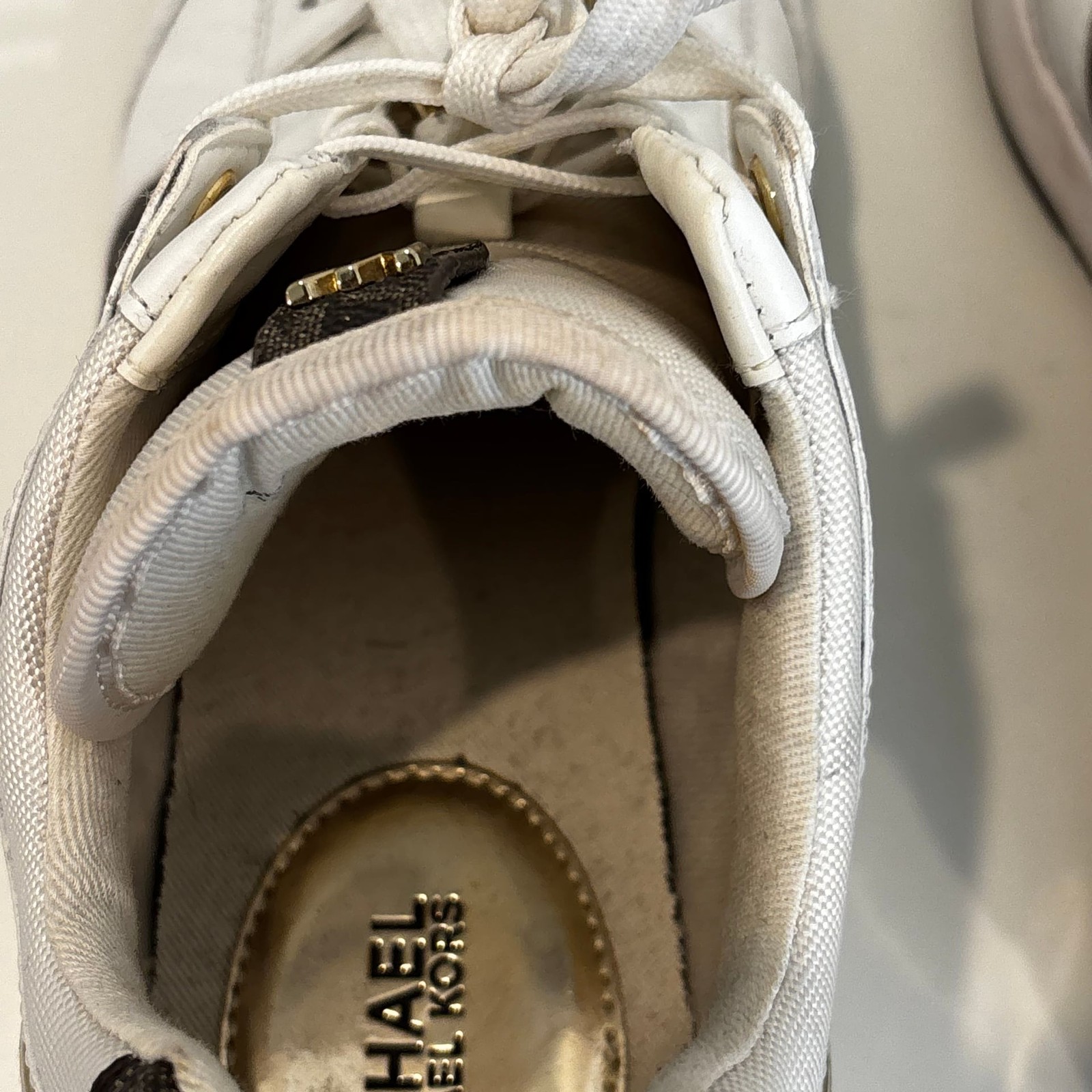 Michael Kors Georgie Trainer Wedge Sneakers in Optic White & Brown Signature Log thumbnail 9