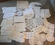 25 Vtg Doilies Scarves Lace Runner Topper Embroidered Crocheted Ivory 4.5 