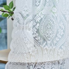 Ivory Lace Curtains 84 Inches Long for Living Room, 2 Panels Boho Damask Meda...