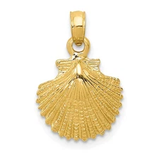 14k Yellow Gold Scallop Shell Shape Charm Pendant L 19mm, W 12mm