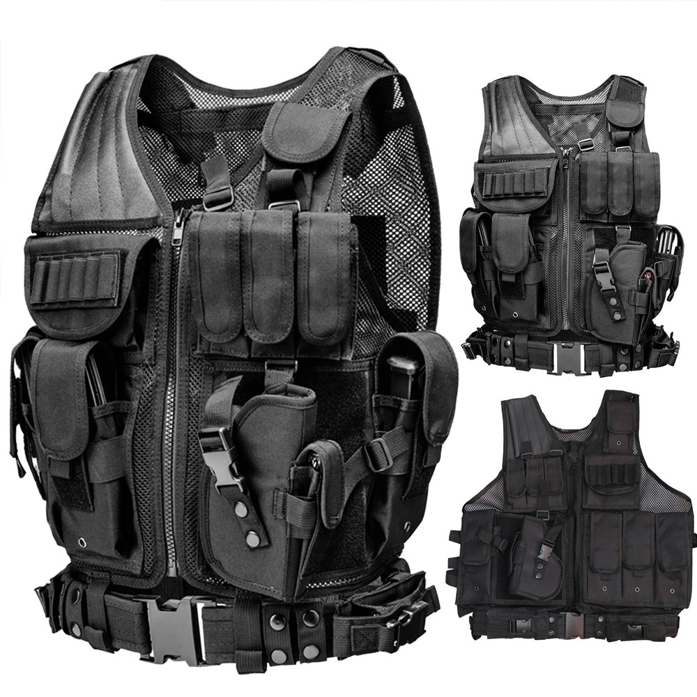 Military Tactical Vest with Gun Holster Molle Police Gear Co