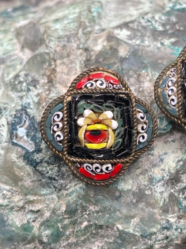 Antike Micro-Mosaik-Ohrringe mit Clip – Italien um 1930–1950 - Bild 3 von 4