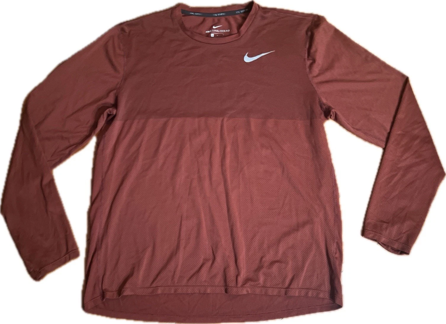 Nike Running Zonal Cooling Men’s L Long Sleeve Shirt Red Vented Crew Neck Gym