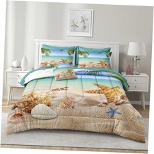 Beach Comforter Set 8 Pieces King Size Bed in a Bag Conch King-8 Pieces Green