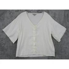 Liverpool Blouse Womens Small Linen Blend Minimalist Lagenlook Button Boxy Ivory