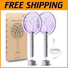 USB Rechargeable Electric Bug Zapper & Fly Swatter with Safety Features, Grey