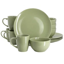 Gibson Home Everyday Plus 12 Piece Stoneware Dinnerware Set In Sage Green