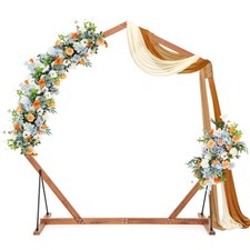 7 FT Heptagon Wedding Arch Wooden Arbor Backdrop Stand w/Triangular-Shaped Base