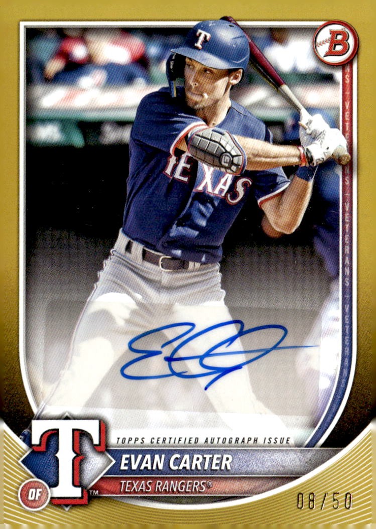 2025 Bowman Gold Border Autograph #PRVEC Evan Carter Rookie /50