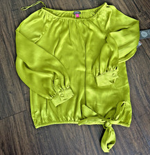 Vince Camuto women's Off-The-Shoulder Long-sleeve Top Blouse Green Oasis S