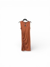 Kenneth Cole New York Ruched Midi Dress Rust Sleeveless V Neck Stretch NWT