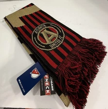 NEW ATLANTA UNITED FC Ruffneck Scarf MLS Soccer Red Black GOLD 7"W 64”L