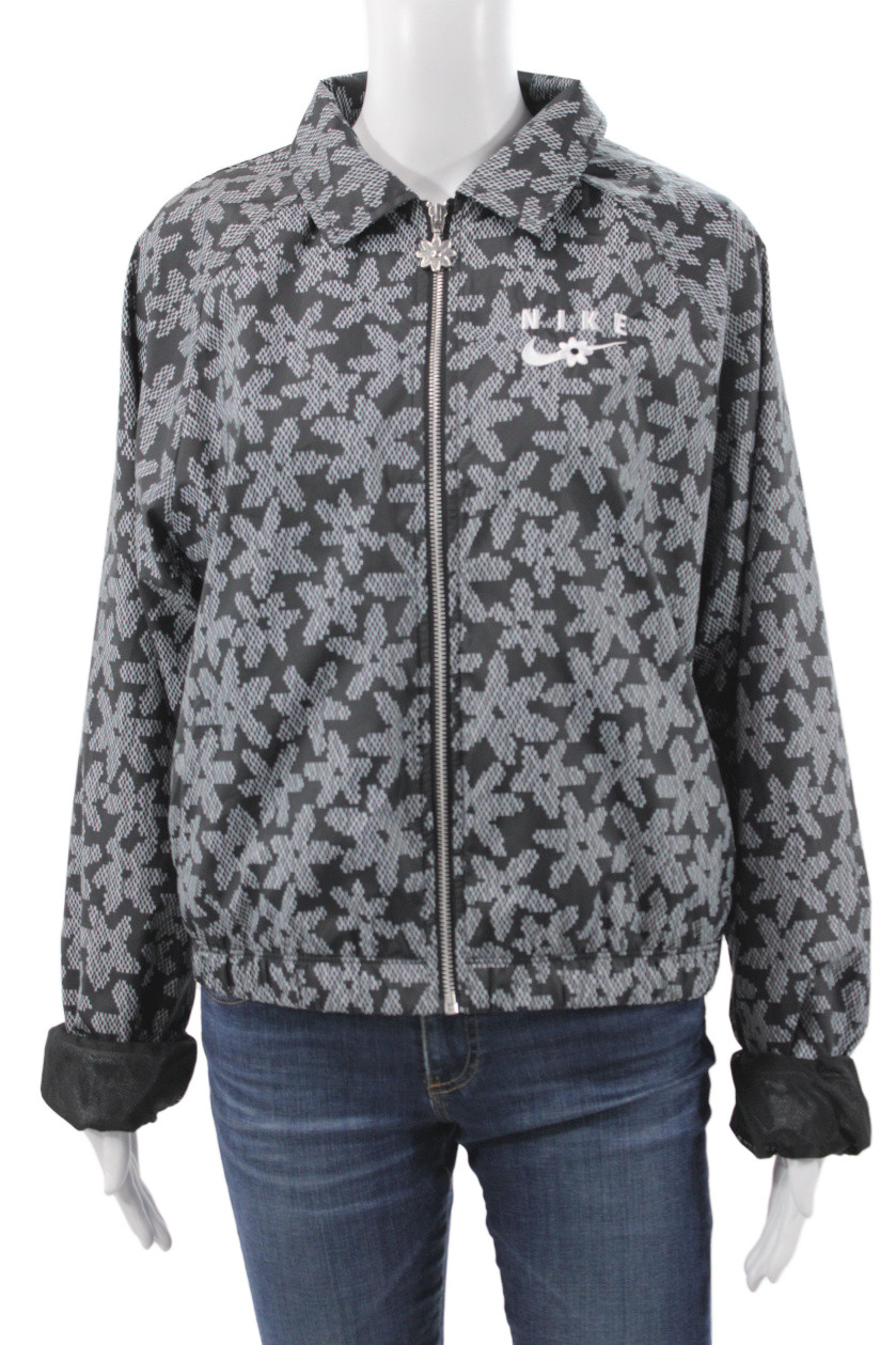 Nike Womens Windbreaker Black Geometric Cotton Collared Zip Fall Size SFree Shipping in US $100+ Orders | $6.95 Orders Below