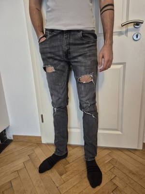 Herren Ripped Stretch Jeans Hose antrazith grau Gr. L 34/32