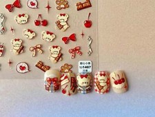Kawaii Nail Decals, Cute Bear Nail Decals, Chocolate Cherry Nail Decals, Star Na