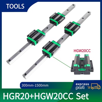 2X HGR20 300mm-1500mm Linearführung Führungsschiene Rail +4X HGW20CC Gleitblock