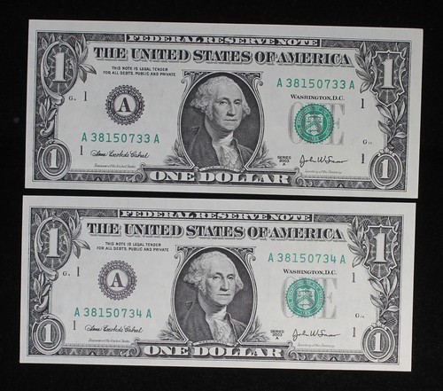 2003 A $1 FRN - 2 Consecutive Serial Numbers - Unc. TQP0769/JU