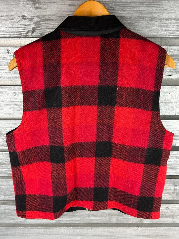Chaleco chaqueta vintage Dressbarn lana/cuero rojo a cuadros cremallera completa para mujer L Foto 4 de 4