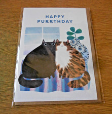 Happy Purrthday, cat themed, blank card, Planet Cat