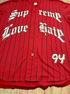 RARE 2019 SUPREME LOVE HATE BASEBALL JERSEY RED FW19 Size Medium