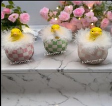 3pc MacKenzie Style Courtly Check Ceramic Easter Egg Chicks Tier Tray Decor Set