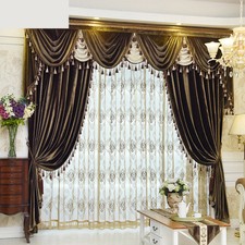 Luxury European velvet solid color cloth curtain tulle sheer valance E670