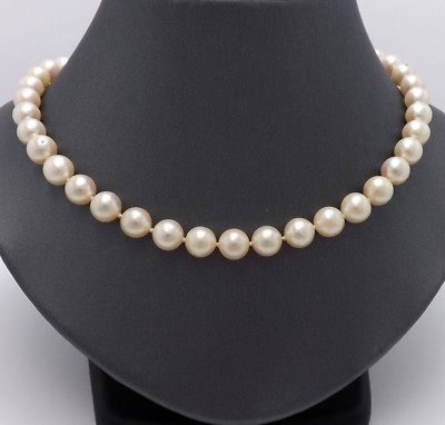 Solid 14k Gold 8mm Akoya Pearl Cream Rose Necklace 24in