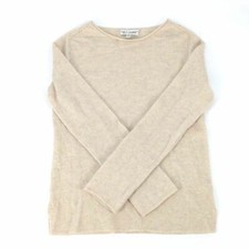  250 Neiman Marcus Women's Ivory Cashmere Knit Stretch Crewneck Sweater Size L