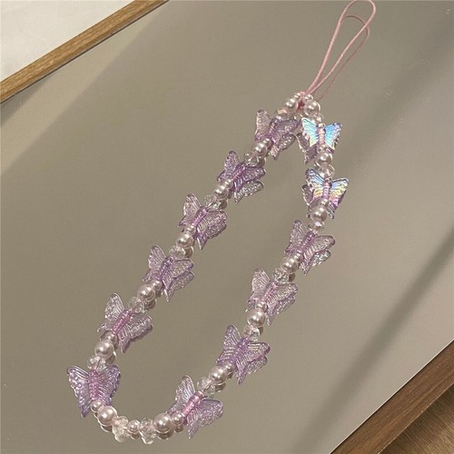 Mobile Strap Butterfly Phone Charm Beads Chain Jewelry Phone Anti-Lost Lanyard - Picture 4 of 15