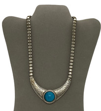 BIB 20  Necklace Silver Metal Bead Turquoise Plastic Stone Fashion Jewelry Gift