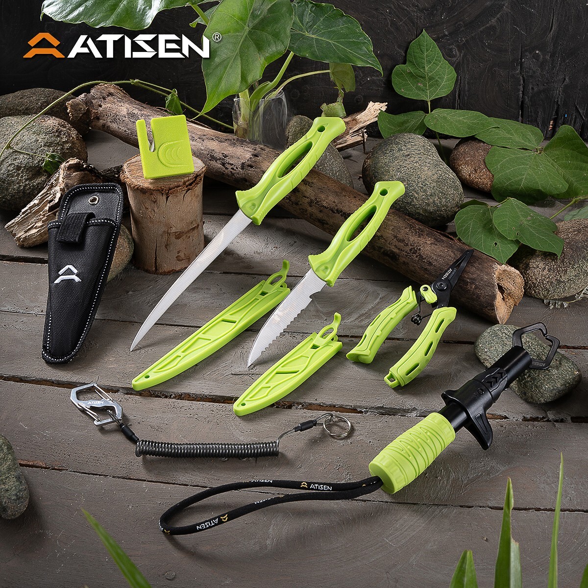 Outdoor equipment, fillet knife, fishing tools, green, essential for beginners