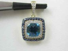 2CT Cushion Cut London Blue Topaz Halo Pendant 14K Yellow Gold Plated 18" Chain
