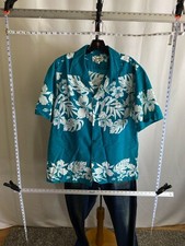 VTG Helenas Made Hawaii Green Floral SHORT SLEEVE BUTTON UP SHIRT XL