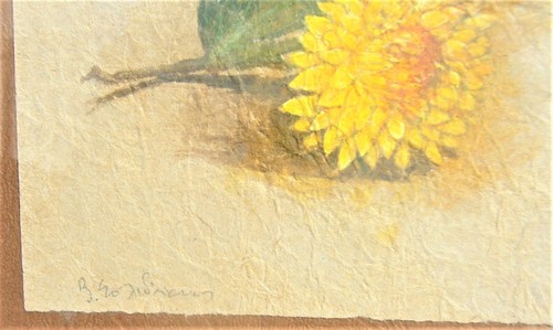 VASSILIS SOLIDAKIS LISTED GREEK ARTIST ORIG MIXED MEDIA PAINTING CHRYSANTHEMUM - Picture 4 of 6