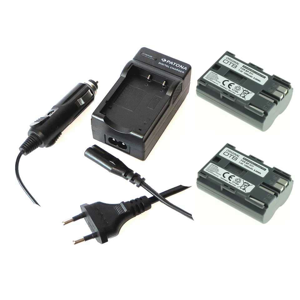 PATONA, OTB 2x Akku Ersatzakku und Ladegerät für Canon PowerShot G1 G2 G3 G5 G6 BP-511