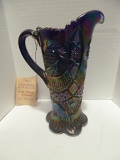 Fenton Aztec Cobalt Sunburst Carnival Glass With Pitcher