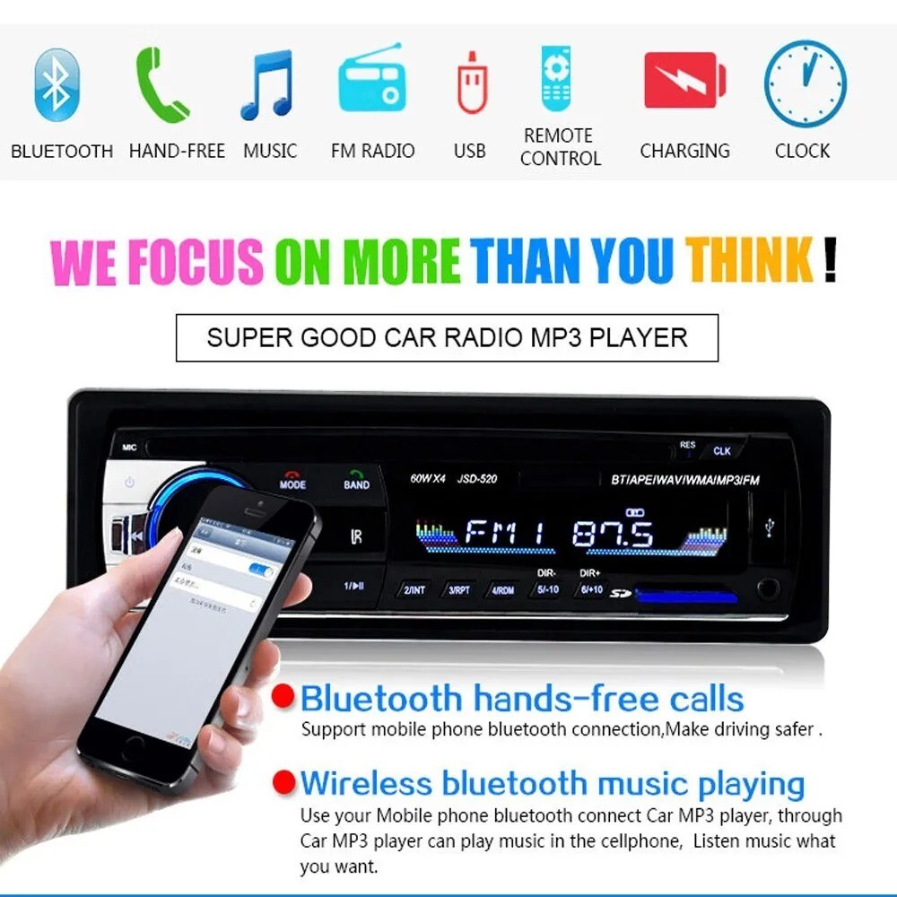 Autoradio Bluetooth main-libre avec télécommande et radio FM stéréo - 2