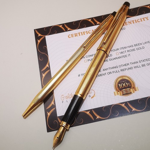 Cross Century Fountain Pen Ballpoint Pen Set Medium Nib Boxed 24k Gold Plated - Picture 4 of 6