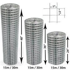 Welded Wire Mesh 1" x 1" x 15m/30m Galvanised Fence Aviary Rabbit Hutch Chicken