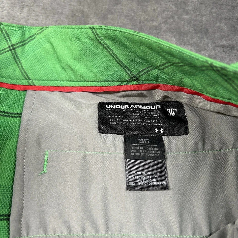 Pantalones Cortos Under Armour Para Hombre 36" Verde A Cuadros Chino Atléticos Elastizados Bolsillos Exterior Foto 2 de 4