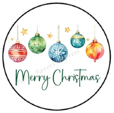 WATERCOLOR MERRY CHRISTMAS ORNAMENTS ENVELOPE SEALS LABELS STICKERS PARTY FAVORS